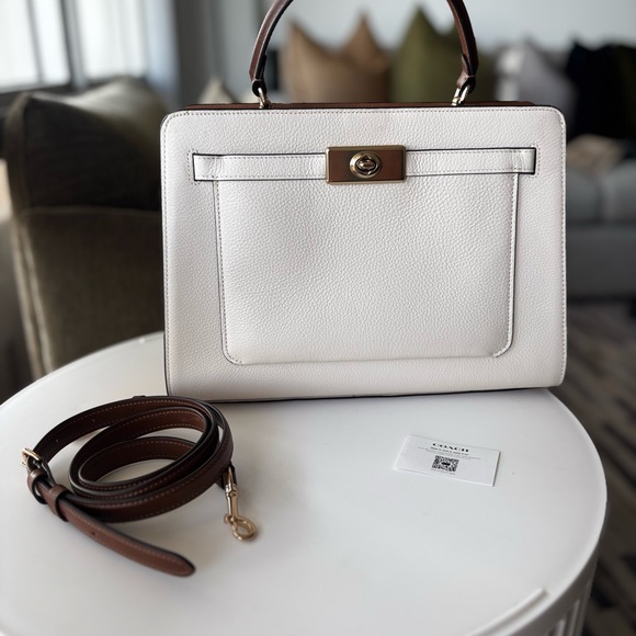 Coach White and Brown Leather Satchel prestine condition.